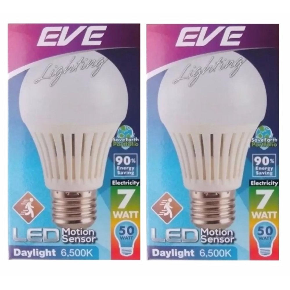 EVE หลอด LED 7w Motion Sensor เซ็นเซอร์จับความเคลื่อนไหว เปิด-ปิด อัตโนมัติ แสงเดย์ไลท์ ( 2 หลอด ) EVE หลอด LED 7w Motion Sensor เซ็นเซอร์จับความเคลื่อนไหว เปิด-ปิด อัตโนมัติ แสงเดย์ไลท์ ( 2 หลอด )