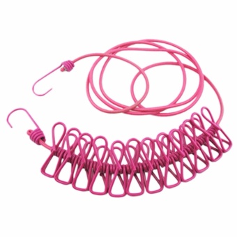 Fancyqube 180cm Stretch Clothesline Rope Windproof Clothes Line Hanger with 12pcs Pegs Clips Pink - intl