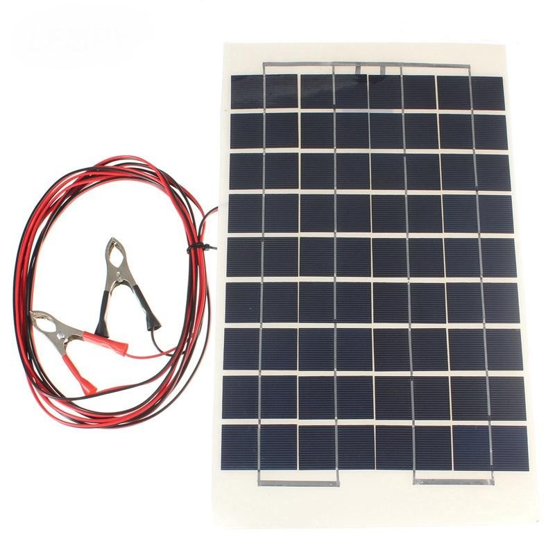LEORY 12 โวลต์ 10 วัตต์แผงโซล่า PolyCrystalline เซลล์ DIY พลังงานแสงอาทิตย์โมดูลอีพ็อกซี่เรซิ่นบล็อกไดโอด 2 คลิปหนีบผมปากจระเข้ 4 เมตร - INTL
