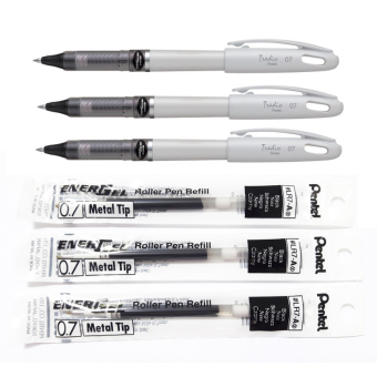 Pentel ปากกาเจล สีดำ รุ่น Tradio ขนาด 0.7มม. 3 ด้ามพร้อมไส้ปากกาสำหรับเปลี่ยน 3 ชุด Pentel ปากกาเจล สีดำ รุ่น Tradio ขนาด 0.7มม. 3 ด้ามพร้อมไส้ปากกาสำหรับเปลี่ยน 3 ชุด