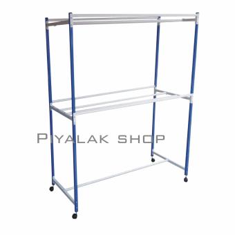 Piyalak Shop ราวตากผ้าเหล็ก ราวสนามเหล็ก 1.50 เมตร รุ่นมี 2 ชั้น 9 เส้น (สีน้ำเงิน/ขาว)