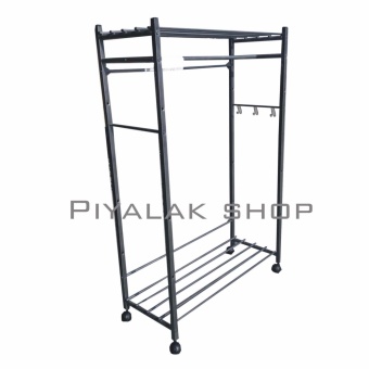 Piyalak Shop ราวตากผ้าเหล็ก ราวตากผ้าอเนกประสงค์ ราวแขวนเสื้อซิติ็ รุ่น ปรับได้รูปแบบได้ (สีดำ)