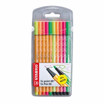STABILO Pen68 + Point 88 ปากกาสีหมึกน้ำ Fibre-Tip Pen Neon Set ชุด 5 สี จำนวน 10 ด้าม STABILO Pen68 + Point 88 ปากกาสีหมึกน้ำ Fibre-Tip Pen Neon Set ชุด 5 สี จำนวน 10 ด้าม