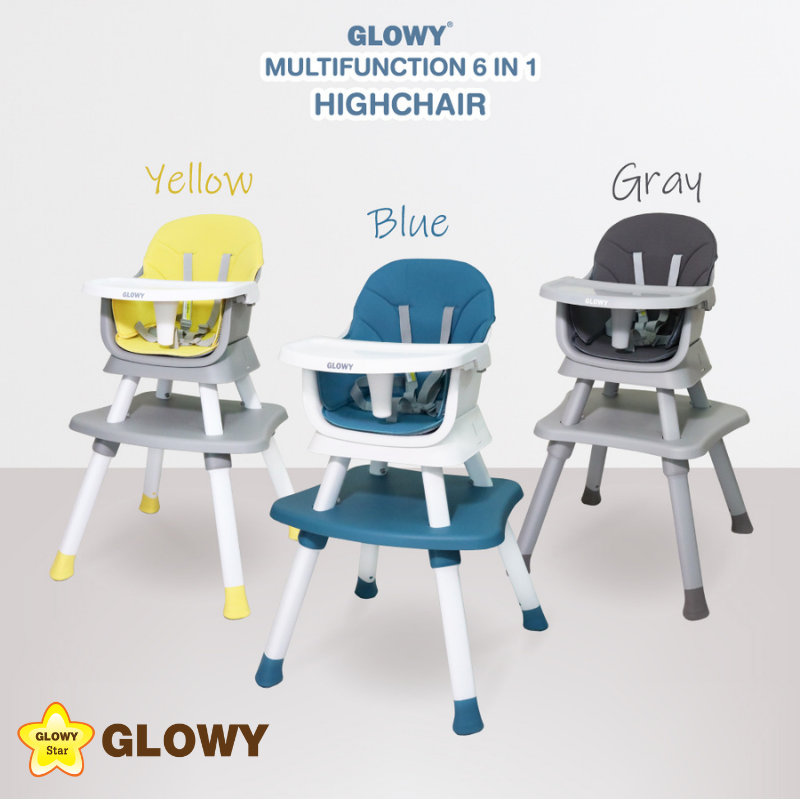 Glowy star (โกลวี่ สตาร์) เก้าอี้ทานข้าวอเนกประสงค์ ไฮแชร์ Multifunction 6 in 1 High Chair เก้าอี้ทานข้าวเด็ก ของแท้ 100% ของใช้เด็กอ่อน ของใช้แม่และเด็ก ราคา 1,985 บาท*ส่งฟรี