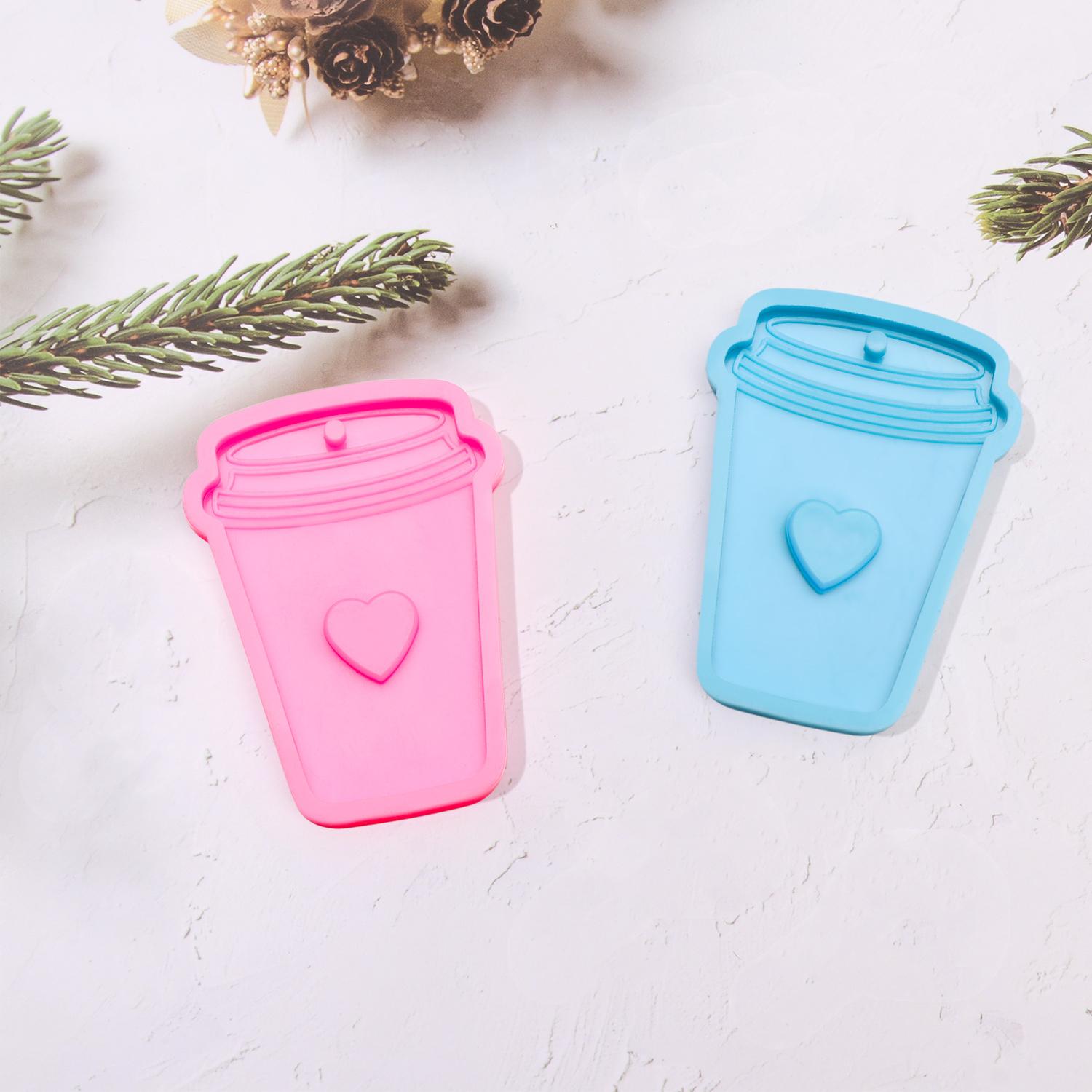 HIYRCH STORE Household Pendant Heart Coffee Cup Mold Resin Craft for DIY Jewelry Silicone Cup Key Chain Mold Resin Ring Mould Coffee Cup Resin Mold