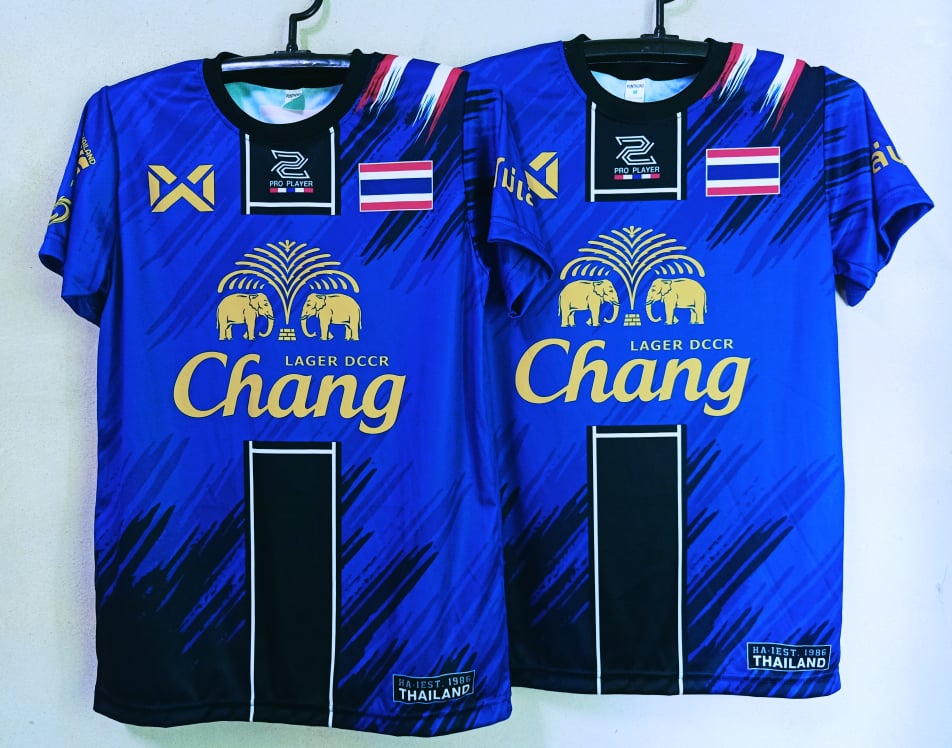 เสื้อกีฬา เสื้อ เสื้อพิมพ์ลาย เสื้อฟุตบอล กีฬาช้าง  สกรีนChang ช้างศึก ธงชาติไทย เสื้อบอล