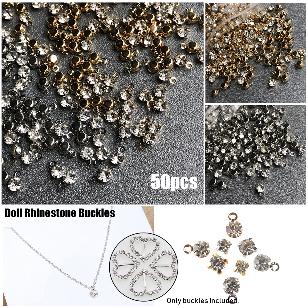 SURRIP FASHION 50pcs High Quality Bags Shoes Accessories Dollhoues Miniature Craft Sewing Buckle DIY Doll Clothes Necklace Buttons Rhinestone Buckles Mini Button