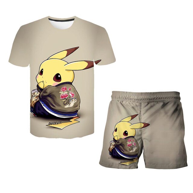 เด็กผู้หญิงเสื้อผ้า3D Pokémon Series เสื้อยืดพิมพ์ลายชุดเด็กสบายๆ O-Neck ฤดูร้อนแขนสั้นชุดสนุกเสื้อยืดเครื่องแต่งกาย Pokemon