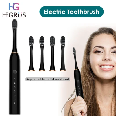 HEGRUS Sonic Electric Toothbrush Electric Toothbrush IPX7 Waterproof Adult Timer Brush USB Rechargeable Electric Toothbrush Automatic Sonic Toothbrush with 4 Replacement Brush Heads (4)