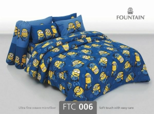 สินค้า ผ้าปูที่นอนฟาวน์เทน FOUNTAIN รหัสสินค้า FTC006 ลายมินเนี่ยน สีน้ำเงิน MINIONS ลิขสิทธิ์แท้ ขนาด 3.5ฟุต 5ฟุต และ 6 ฟุต สำหรับที่นอนสูง 13 นิ้ว