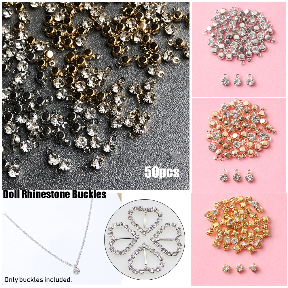 SURRIP FASHION 50pcs High Quality Bags Shoes Accessories Dollhoues Miniature Craft Sewing Buckle DIY Doll Clothes Necklace Buttons Rhinestone Buckles Mini Button