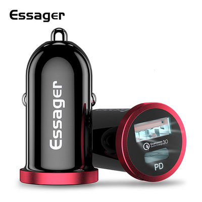 （พร้อมส่งในประเทศ）Essageที่ชาร์จโทรศัพท์ในรถยนต์แบบUSBขนาดเล็ก30W,ชาร์จเร็ว3.0สำหรับiPhone Huawei Type C PD 3.0