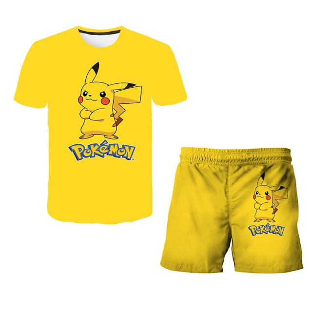 เด็กผู้หญิงเสื้อผ้า3D Pokémon Series เสื้อยืดพิมพ์ลายชุดเด็กสบายๆ O-Neck ฤดูร้อนแขนสั้นชุดสนุกเสื้อยืดเครื่องแต่งกาย Pokemon