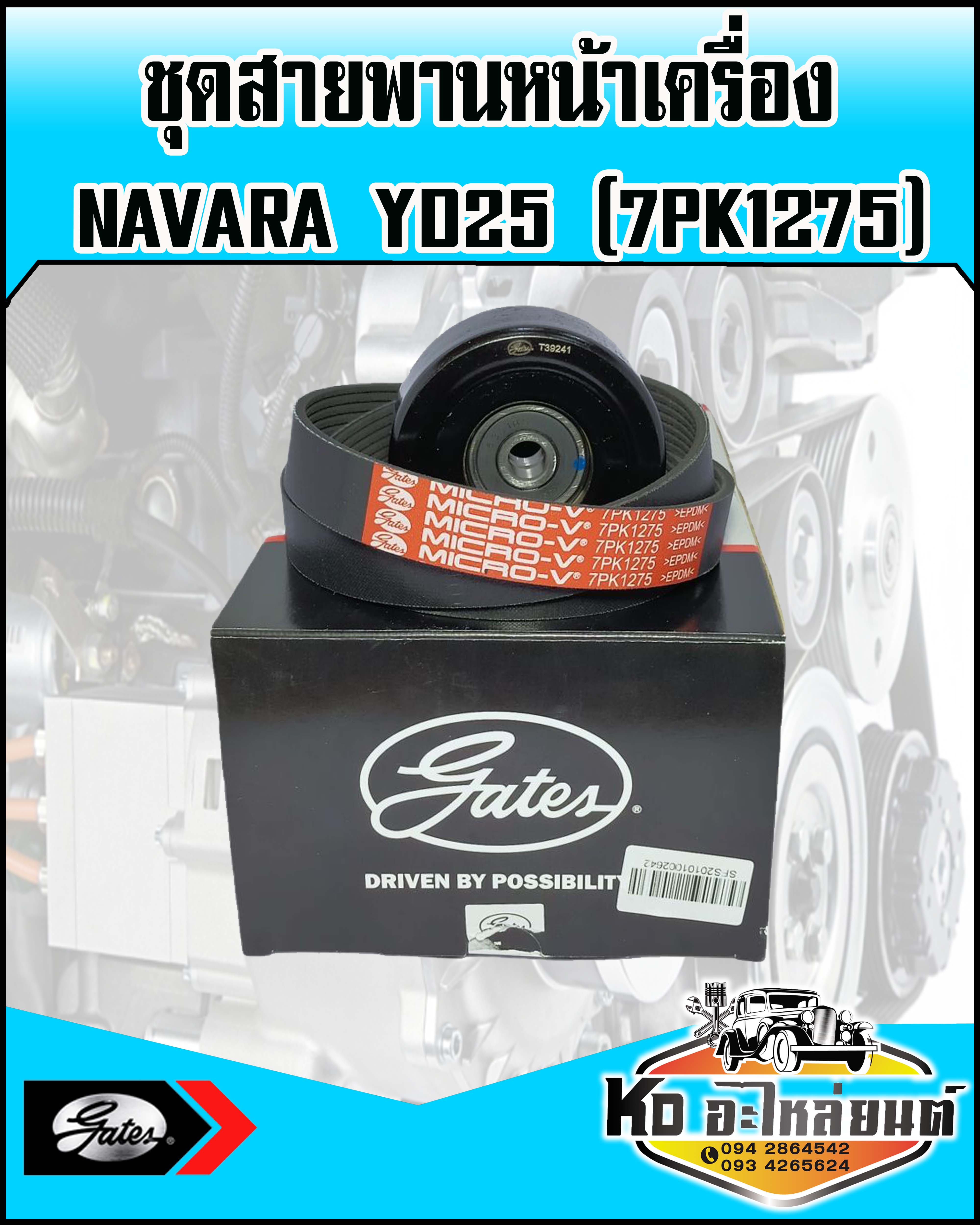 ชุดสายพานหน้า พร้อมลูกรอก NISSAN NAVARA YD25 ปี2006 (7PK1275) GATES ราคา 1,250 บาท*ส่งฟรี