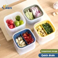 JE&FE Drainable fruit and vegetable airtight box Double-layer compartment refrigerator crisper