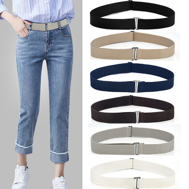 Aokago Invisible Belt Buckle Plastic Elastic Belt Women Men Adjustable Belt Fashion