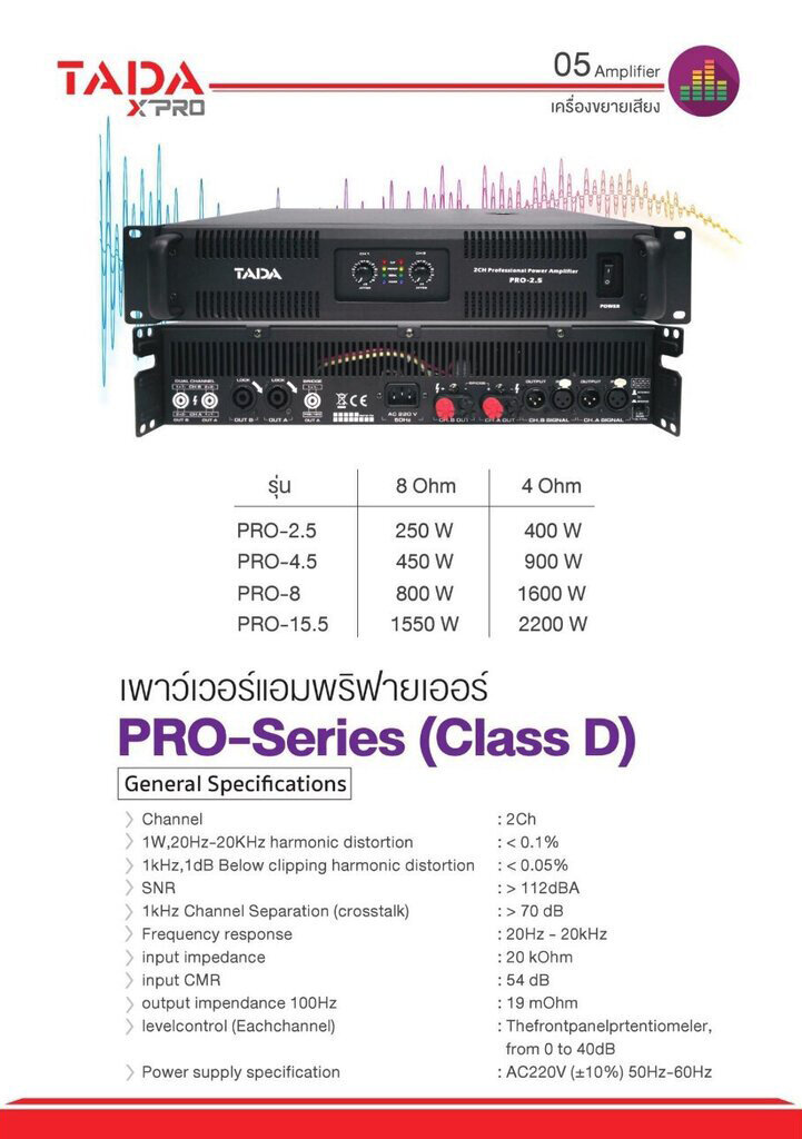ข้อมูลเกี่ยวกับ เพาเวอร์แอมป์ POWER AMP TADA รุ่น PRO 8 ขยายเสียง คลาสD 1600W X2 ที่ 4OHM Stereo ขนาด 2U ฮิปโป ออดิโอ Hippo Audio