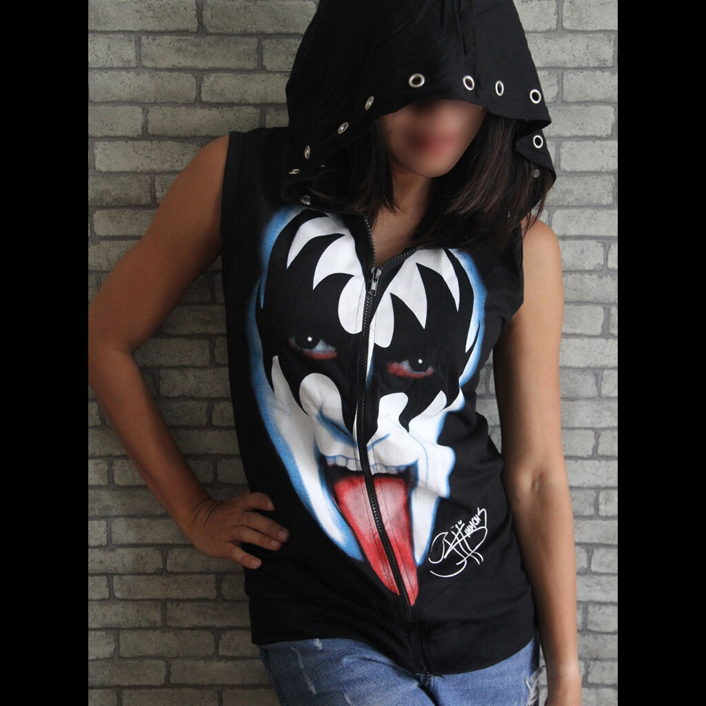 เสื้อฮู้ดแขนกุด เสื้อวงร็อค แจ็คเก็ต แนวสปอร์ต Handmade Rock Vest Hoodie Clearance (สินค้าจริงหมวกอาจไม่มีเจาะตาไก่เหมือนในรูป)