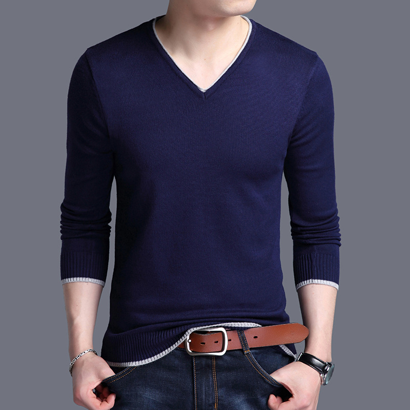 เสื้อกันหนาวผู้ชายผู้ชายฤดูใบไม้ร่วงแขนยาวส่วนบาง 2018 เสื้อยืดคอกลมรุ่นใหม่เกาหลีของกระแสเสื้อกันหนาวเยาวชน