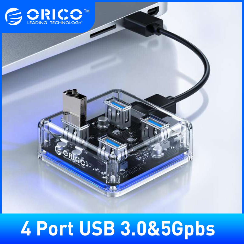 Orico MH4U USB 3.0 Hub 4ช่อง  USB HUB 4port 5Gbps มีไฟในตัว ตัวต่อพ่วง ยูเอสบี ฮับ DC 5V(สีใส) สำหรับอุปกรณ์คอมพิวเตอร์แล็ปท็อปเดสก์ท็อป
