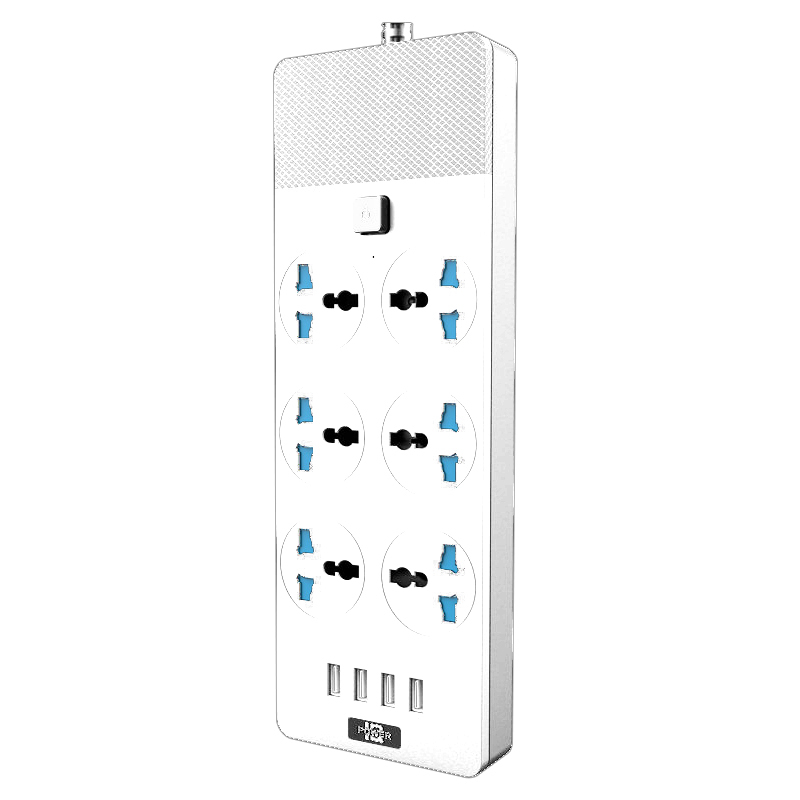 T12 ปลั๊กไฟยา ปลั๊กไฟ มี 6 ช่อง AC Socketและ ช่องชาร์จ USB 4 Port สายยาว 2 เมตร กำลังสูงสุด 3000W-16A สายไฟ100%ทองแดง รางปลั๊กไฟ วัสดุทนไฟ750องศา