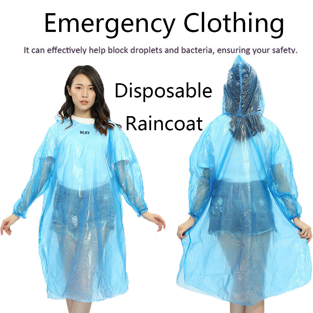 ABBAD เสื้อกันฝนแบบใช้แล้วทิ้ง,สำหรับทุกเพศหมวกกันฝน PE เสื้อผ้านิรภัยเสื้อผ้าฉุกเฉินสำหรับตั้งแคมป์