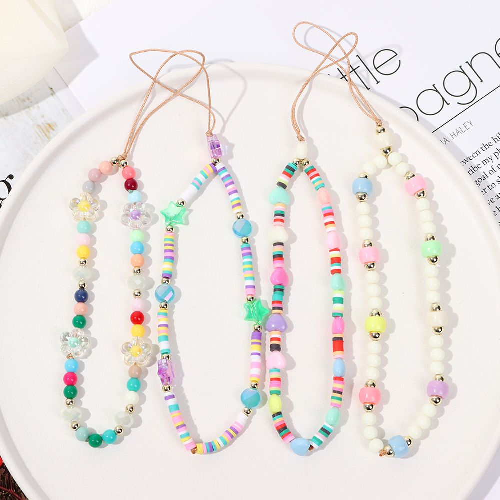GUOGU New Acrylic Bead Anti-Lost Women Soft Pottery Rope Mobile Phone Strap Lanyard Phone Chain Cell Phone Case Hanging Cord