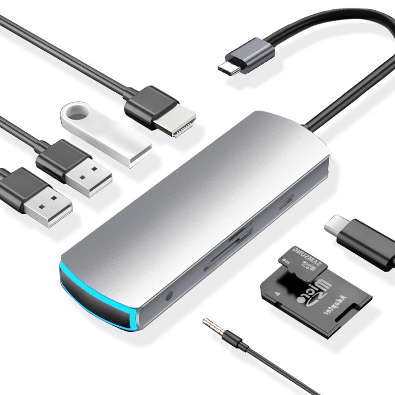 USB C ฮับหลาย USB 3.0ฮับ HDMI-compatible3.5mm อะแดปเตอร์ D Ock สำหรับ MacBookPro หัวเว่ย Mate30 USB-C3.1 S Plitter Type C ฮับ