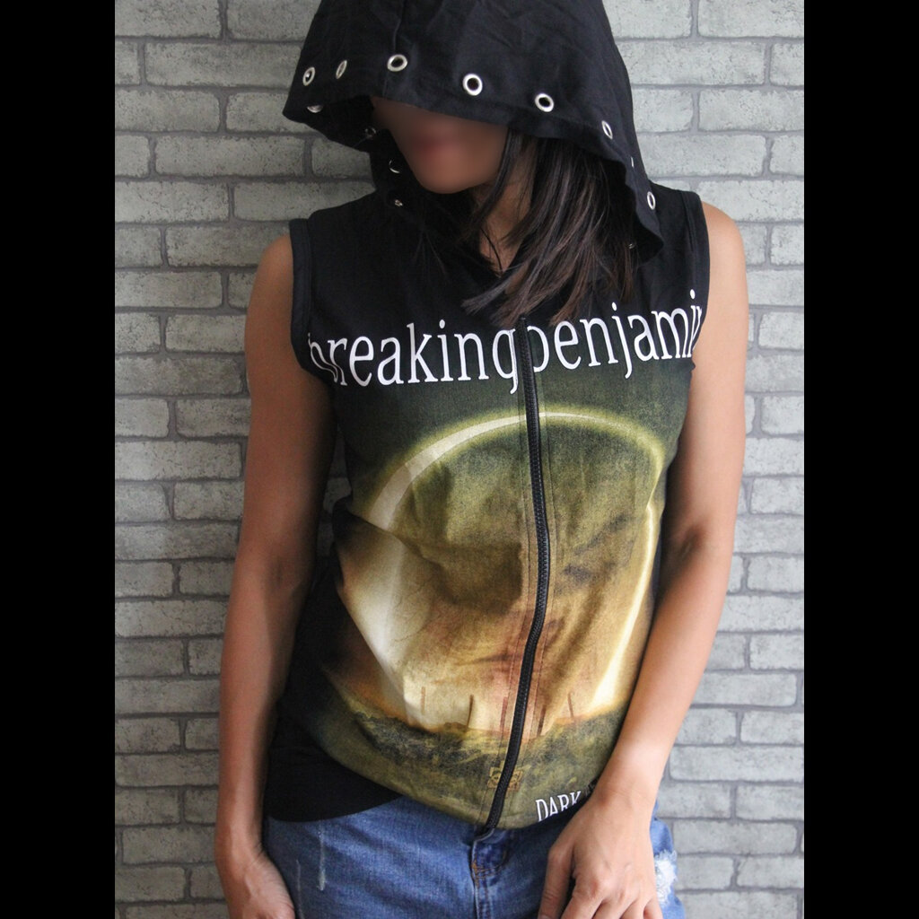 เสื้อฮู้ดแขนกุด เสื้อวงร็อค แจ็คเก็ต แนวสปอร์ต Handmade Rock Vest Hoodie Clearance (สินค้าจริงหมวกอาจไม่มีเจาะตาไก่เหมือนในรูป)