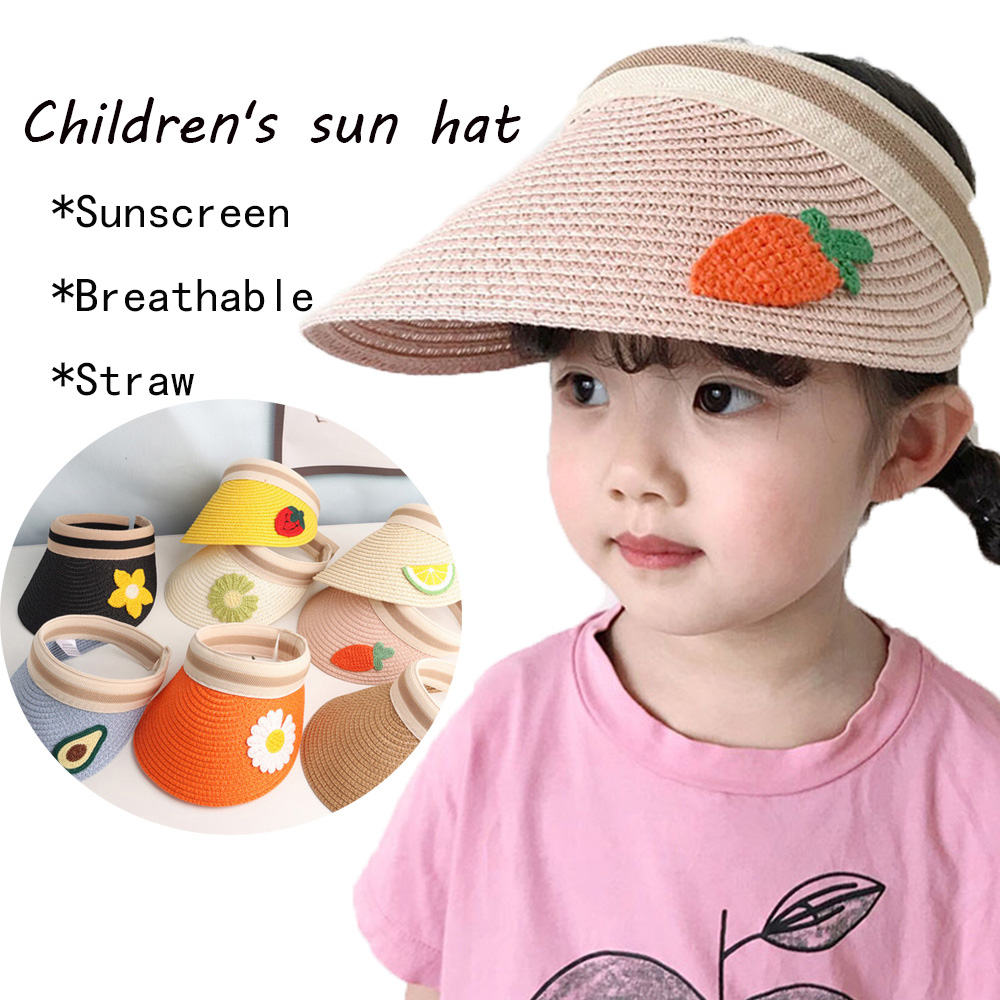 DSFSK ผลไม้น่ารักฤดูร้อนกระบังแสง Beach หมวกฟางเด็กเด็กหมวกแก๊ปหมวกกันแดด