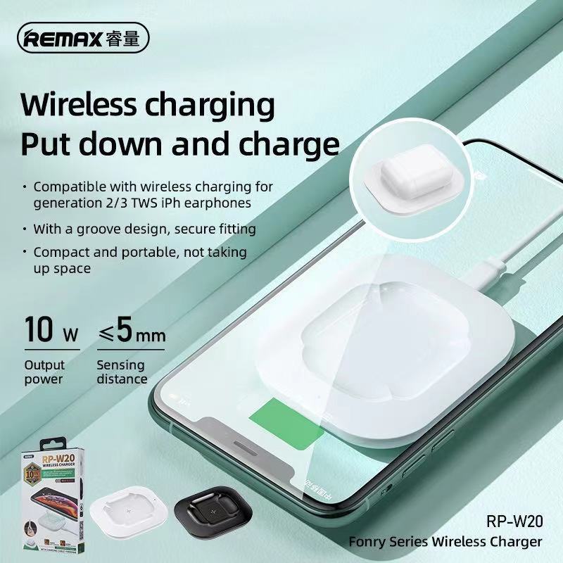 Remax RP-W20 Wireless Charger 2in1 10W 5V/2A รองรับ AirPods2 - AirPods Pro และ Smart Phone แท่นชาร์จไร้สาย (แท้100%)
