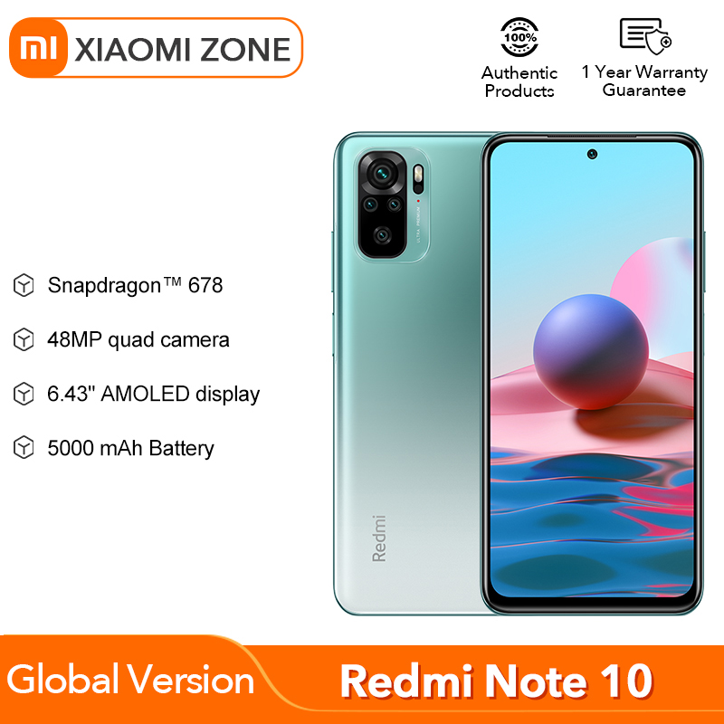 Global Version Xiaomi Redmi Note 10สมาร์ทโฟน Snapdragon 678ดิสเพลย์ AMOLED 48MP Quad กล้อง33W