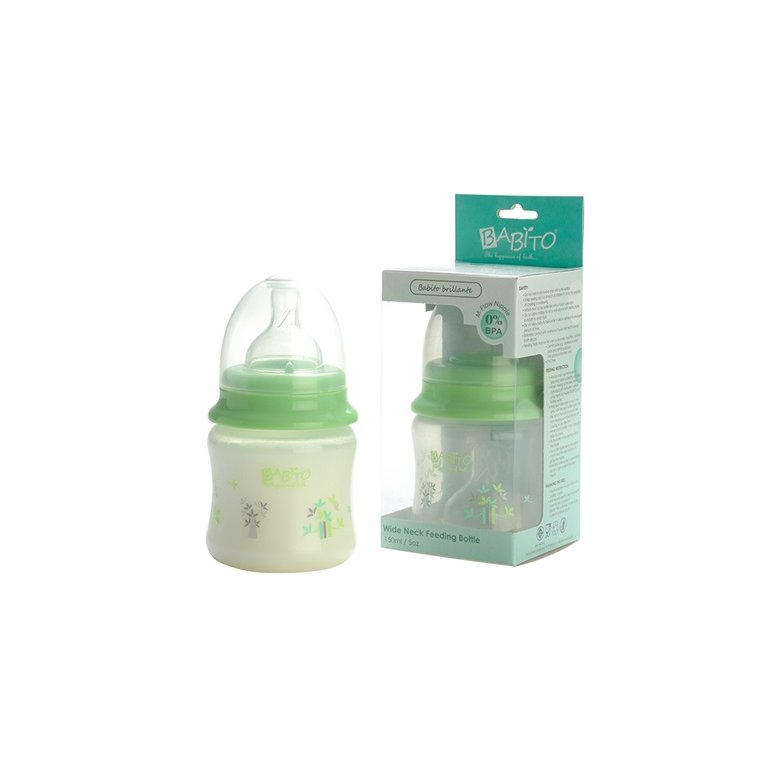 Babito ขวดนมชนิดคอกว้าง 5 oz (BPA Free) - BPA-Free Wide Neck Baby Feeding Bottle, Happy Nature ราคา 130 บาท*ส่งฟรี