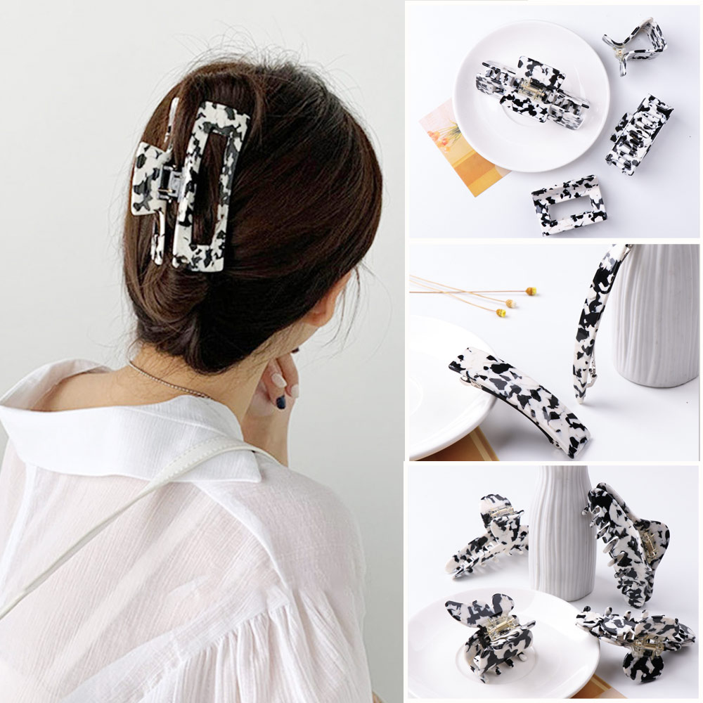 F8C503Y Hair Accessories Large Geometric Acrylic Milk Cow Color Hair Clamps Hair Claw Clip Metal Hairpins