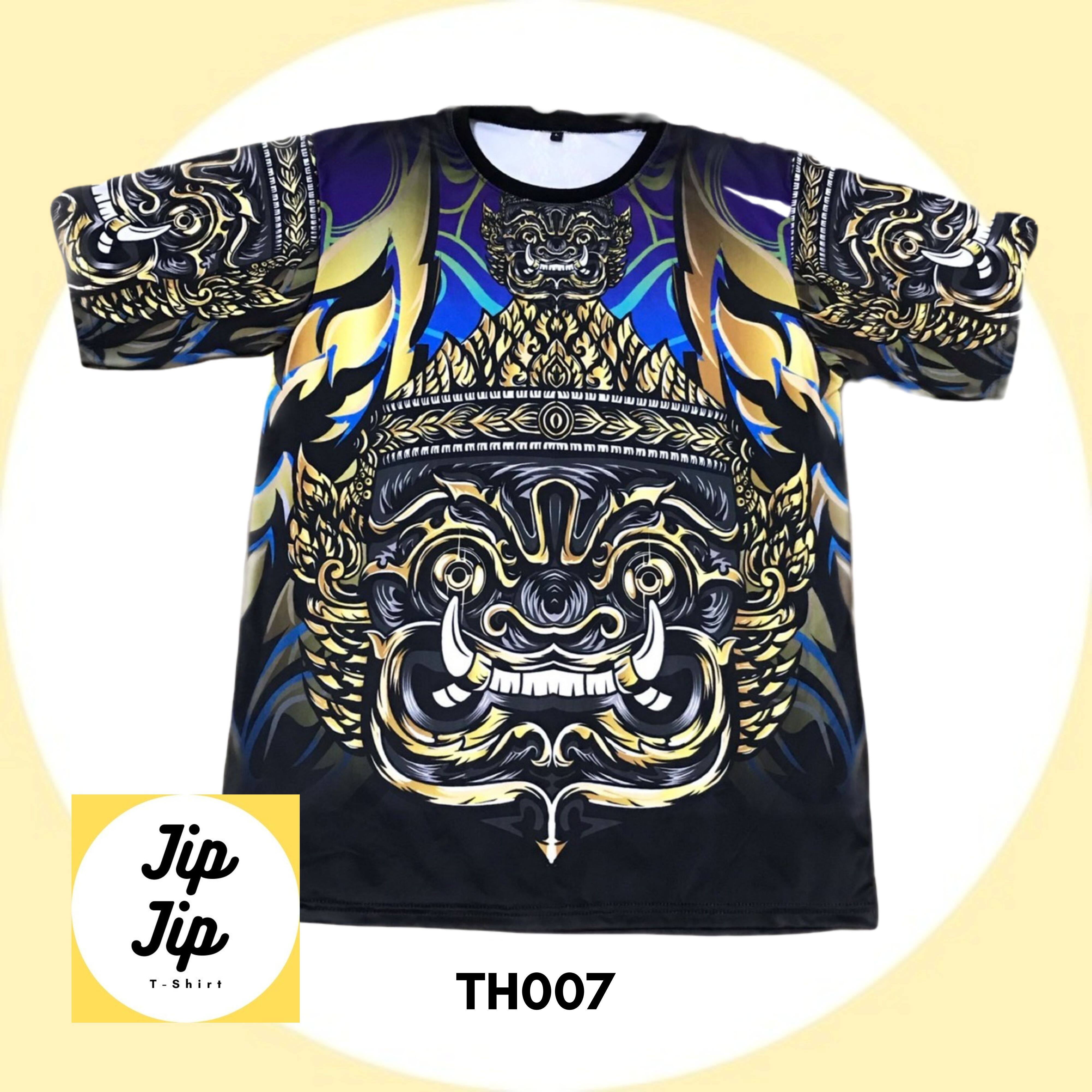 ?JIPJIP?เสื้อยืด ราคาถูก [มีเก็บเงินปลายทาง] ลาย ไทย Street หนุมาน ทศกัณฐ์ ยักษ์ พญานาค สิงห์ SS M L XL คอกลม Oversize เเขนสั้น T-Shirt การ์ตูน Thailand