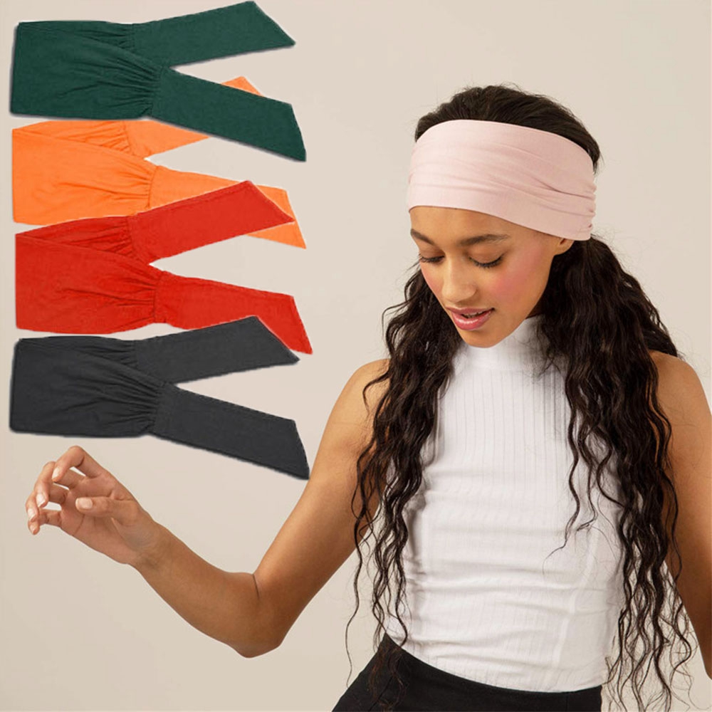 F8C503Y Women 19 Colors Nonslip Elastic New Fold Yoga Hairband Wide Sports Headband Turban Running Headwrap Stretch Hair Band