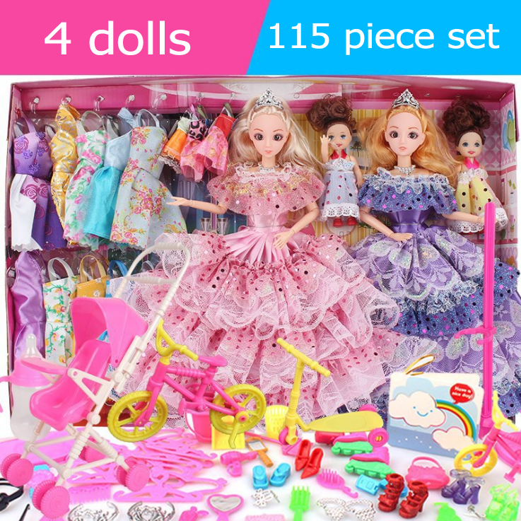 ของขวัญวันเด็กตุ๊กตาบาร์บี้แต่งตัวของเล่น Barbie doll dress-up toy, 12 joint body, free 168 piece set, big gift box, princess wedding dress and castle girl.ของเล่นผู้หญิง