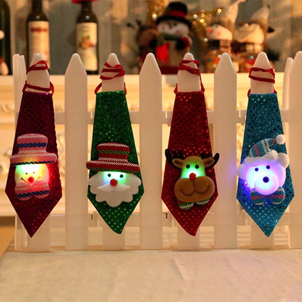 M94WQSO เรืองแสง Creative เด็กเล็กกวางผู้ใหญ่ Celebration ไฟรูปซานตาคลอสคริสต์มาส Tie เนคไทของขวัญเทศกาล Tie