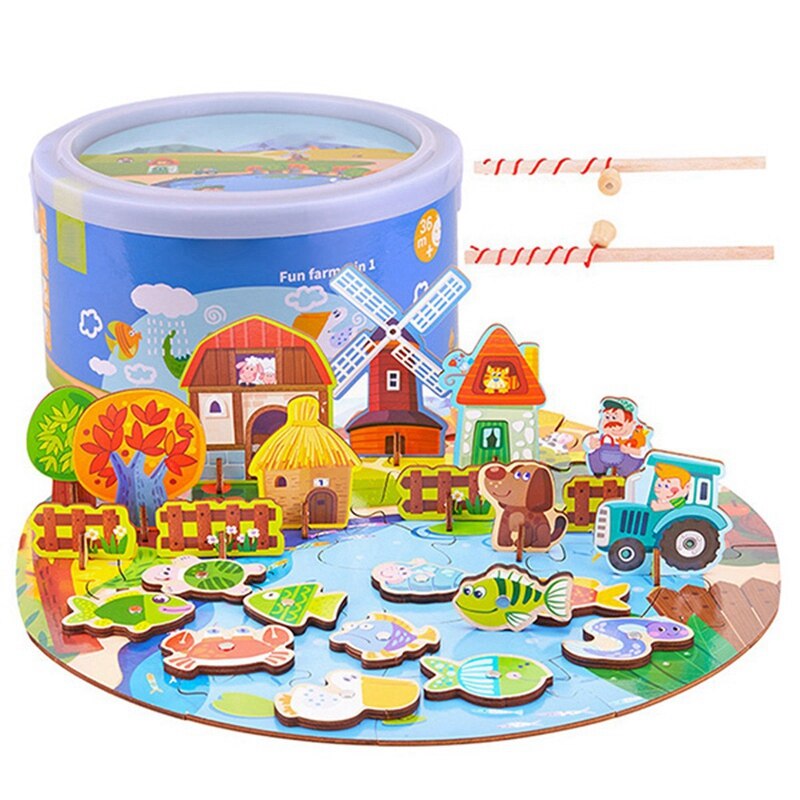 Early Childhood Education Puzzle Magnetic Fishing Puzzle 3 In 1 3D Wooden