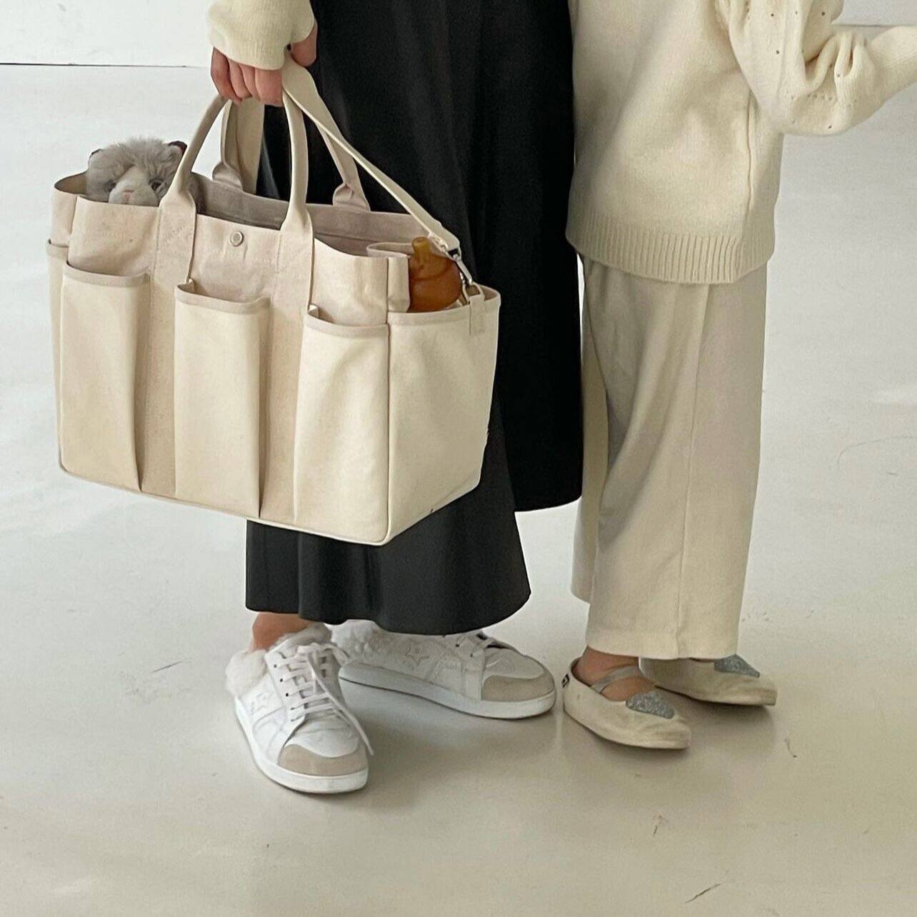 2023Hot Hàn Quốc Niche Túi Mommy bag màu trơn nhiều lớp dung tích lớn Túi