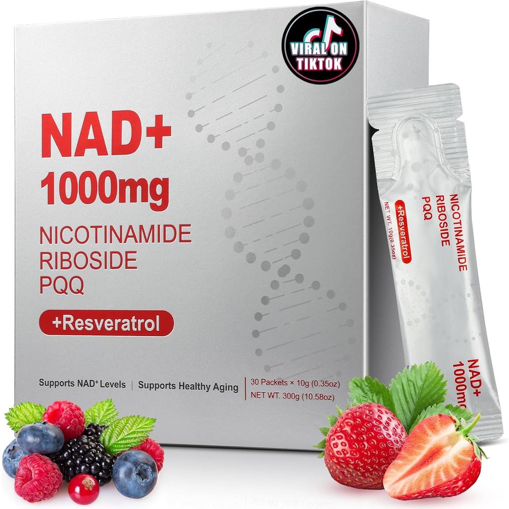 NAD+ ชนิดน้ำเข้มข้นสูง 1000 มก., นิโคตินาไมด์ ไรโบไซด์ และเรสเวราทรอล พร้อม PQQ, ช่วยเพิ่มพลังงานของเซลล์, สมาธิ และชะลอความแก่ - 1 ชิ้น