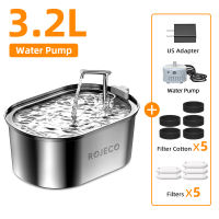 【Fulfilled by Lazada】ROJECO 3.2L Cat Drinking Fountain Automatic Stainless Steel Pet Fountains Water Dispenser Ultra Quiet Pump Water Foutain for Multiple Pets