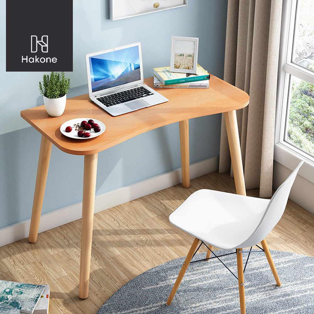 HAKONE โต๊ะทำงาน ขาไม้ ขอบมน พร้อมลิ้นชัก โต๊ะไม้ โต๊ะคอม โต๊ะเขียนหนังสือ โต๊ะ โต๊ะทำงานไม้ โต๊ะไม้มินิมอล HomeHuk