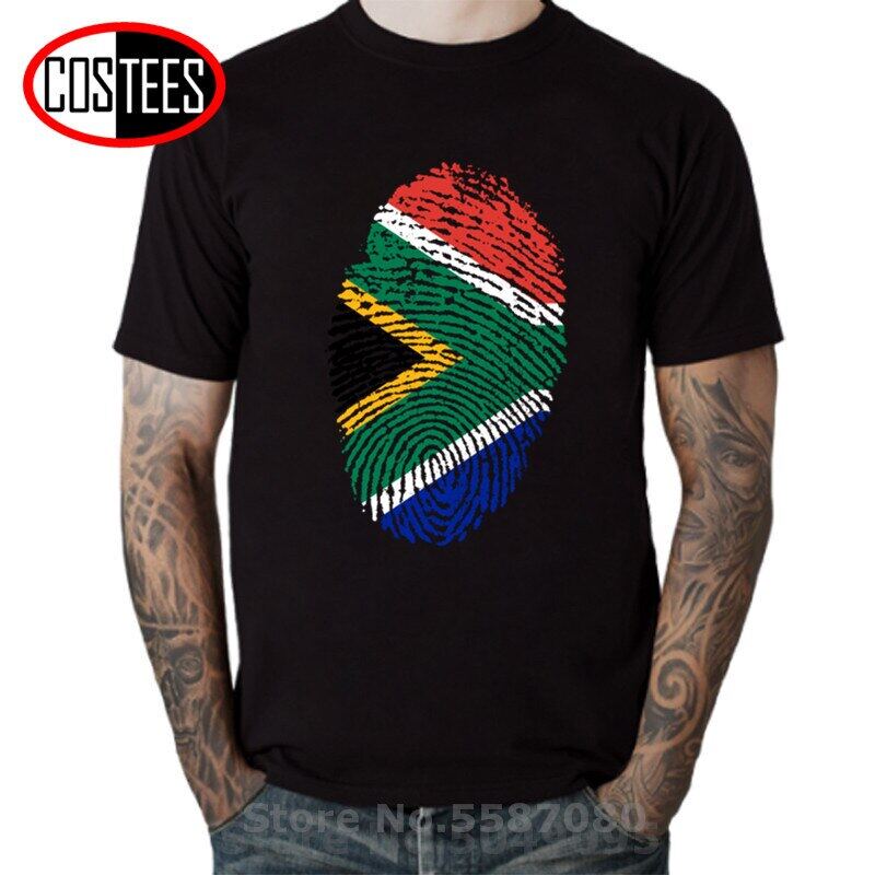 Funny South Africa Flag Fingerprint T shirt men Short Sleeve O Collar Cotton T-shirt African Pride Tee shirt Patriotic heart Tee XS-4XL-5XL-6XL