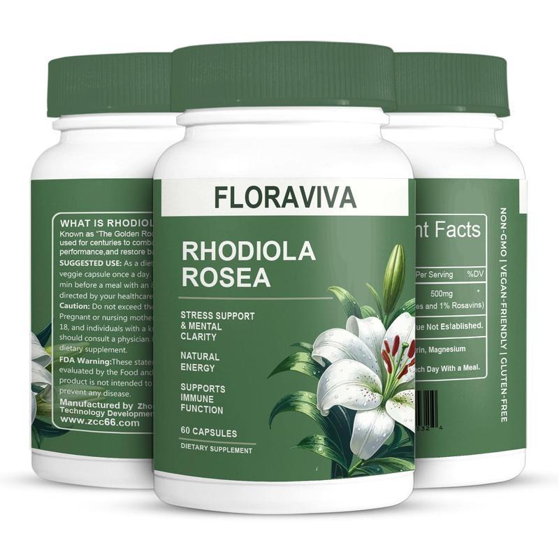 แคปซูล Eden Flynn Floraviva Rhodiola Rosea 500 มก. - อาหารเสริมอะแดปโตเจนธรรมชาติเพื่อการสนับสนุนความเครียด สมาธิ และพลังงาน - ไม่ใช่จีเอ็มโอ (60 แคปซูล)