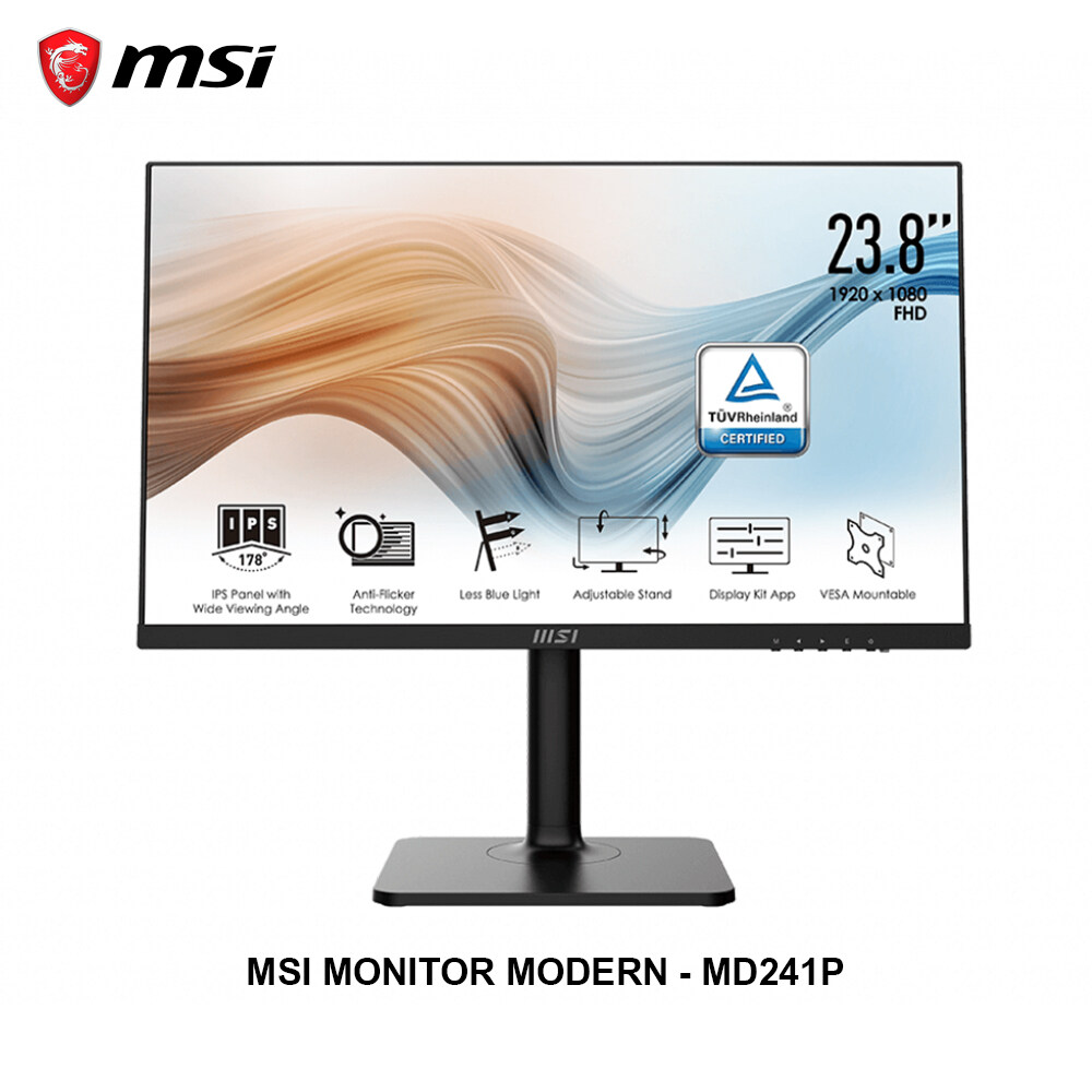 MSI MONITOR MODERN MD241P จอมอนิเตอร์ 23.8 นิ้ว ความละเอียด 1920x1080 หน้าจอป้องกันการสั่นไหว หมุนได้ พร้อมขาตั้งแบบปรับได้ รับประกัน 3 ปี By Mac Modern