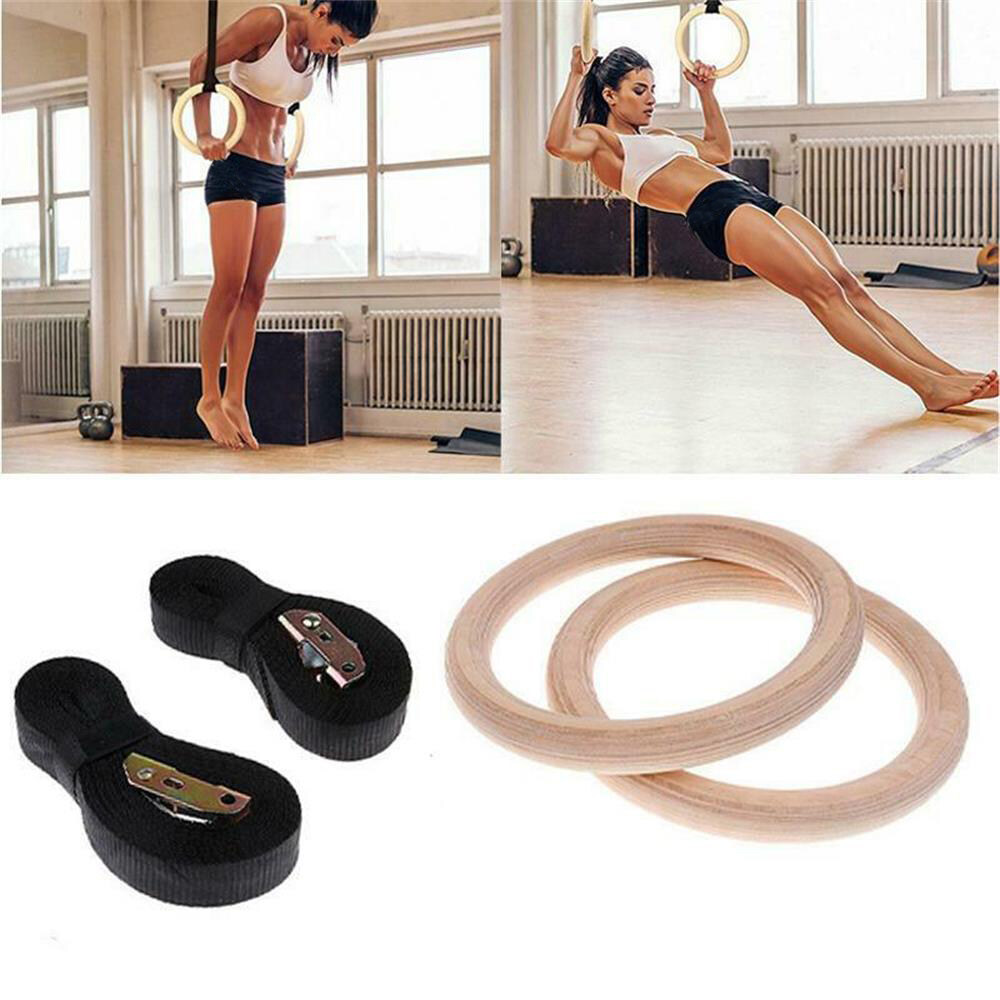 XI24GTCZM Engage Muscles Sport Exercise Home Gym Workout Wooden Gymnastic Rings with Straps Training Strength Fitness