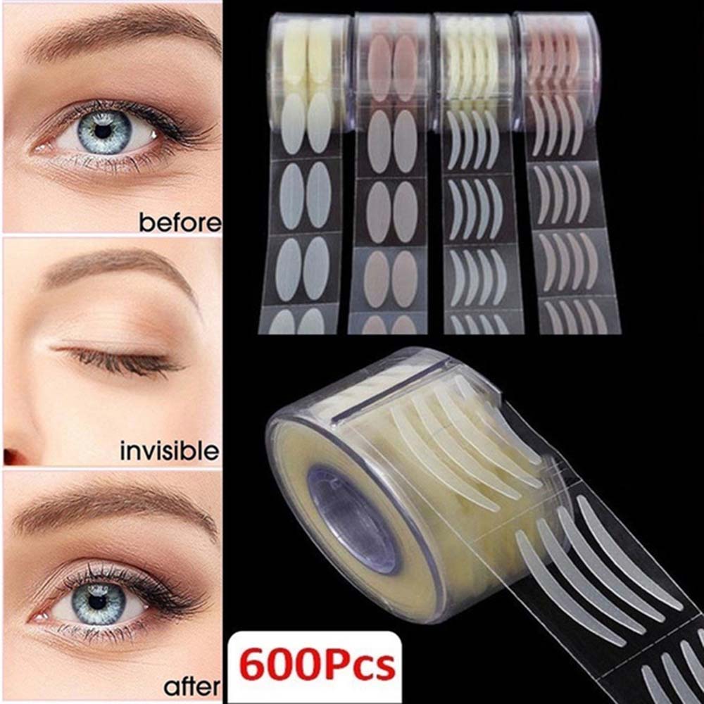 LFOUR 600Pcs/300คู่เส้นใยที่มองไม่เห็นเครื่องมือแต่งหน้ากาวสติ๊กเกอร์แปะเปลือกตา Lace Eye Lift แถบด้านข้างคู่เทปติดเปลือกตาเรืองแสง Eye เทปเครื่องมือ