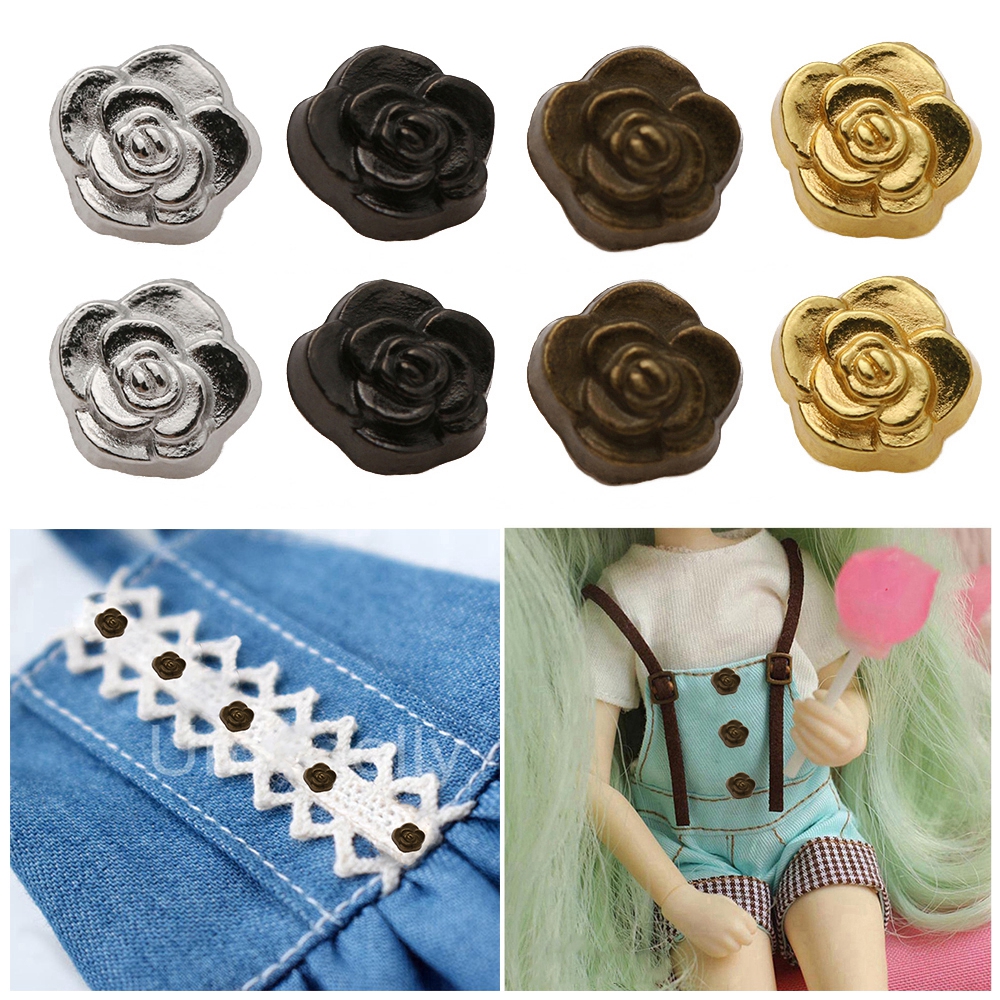 ZHUAFENGXI 20pcs 5mm Dollhoues Miniature Decoration Rose Flower Pattern Craft Metal Buckles Clothing Sewing Buckle DIY Doll Clothes Mini Buttons