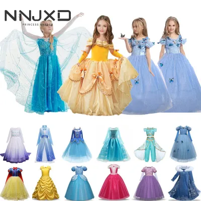 2020 Girls Dress New Snow Queen Anna Elsa 2 Christmas Dress Kids Halloween Carnival Elza Costume Girls Crystal Light Blue Long Sleeve Elsa Dress (1)